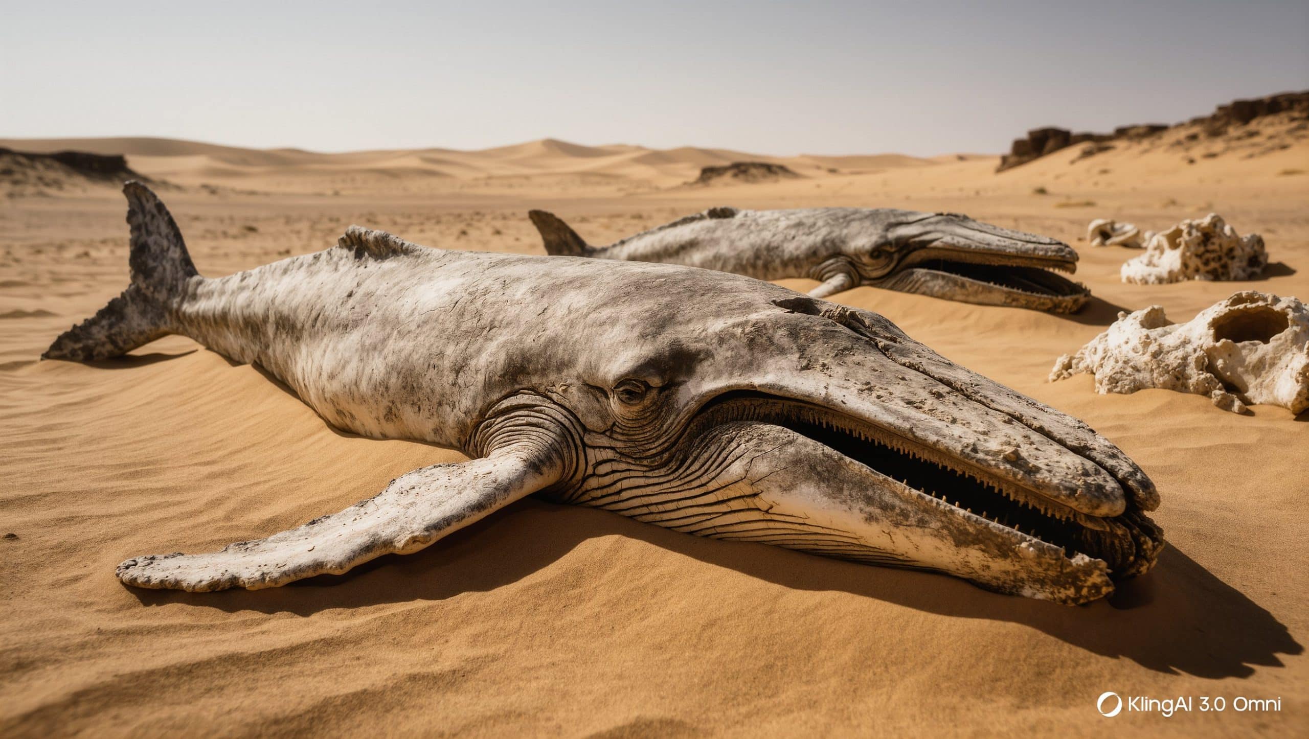 detalle fosiles de ballenas en el desierto